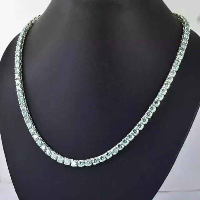 28Ct Round Lab Created Blue Diamond Tennis Necklace 14k White Gold Plated 18″
