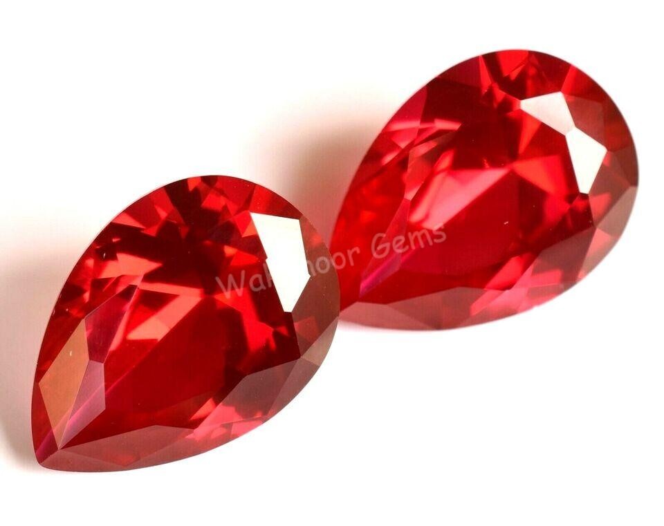 Pair Natural Mogok Red Ruby Pear 18.00×13.00 mm AAA+ Certified Treated Gemstone