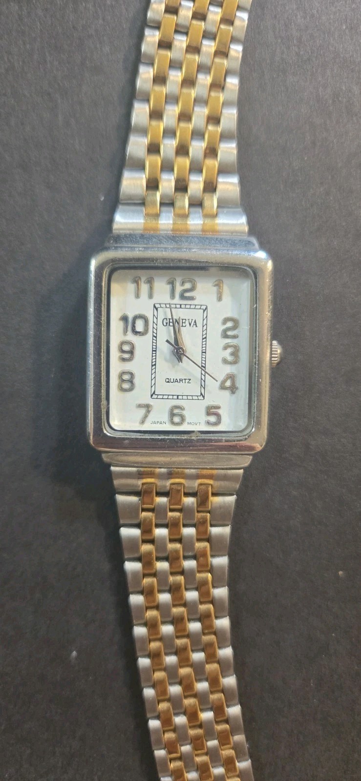 Geneva Quartz Rectangle Analogue Wristwatch 24-27.9mm Two-Tone Bracelet Runs Wel