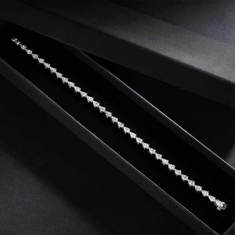 Full Pear Cut Real Moissanite Women Tennis Bracelet 925 Sterling Silver Chain