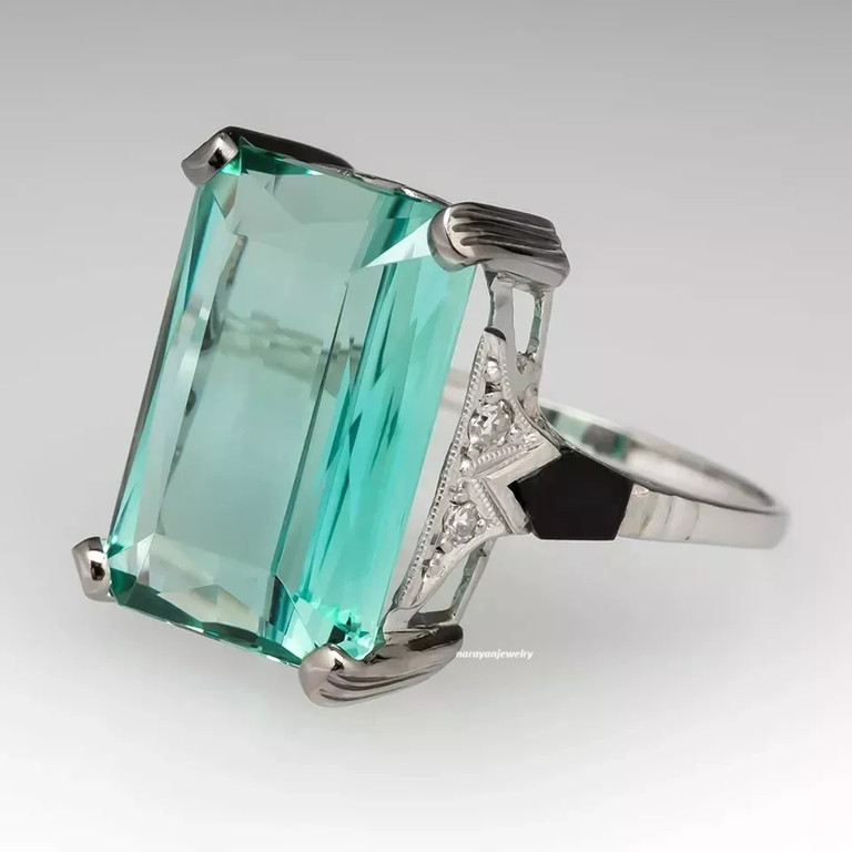 22.65 CT elongated Emerald cut blue tourmaline cocktail Party Engagement Ring