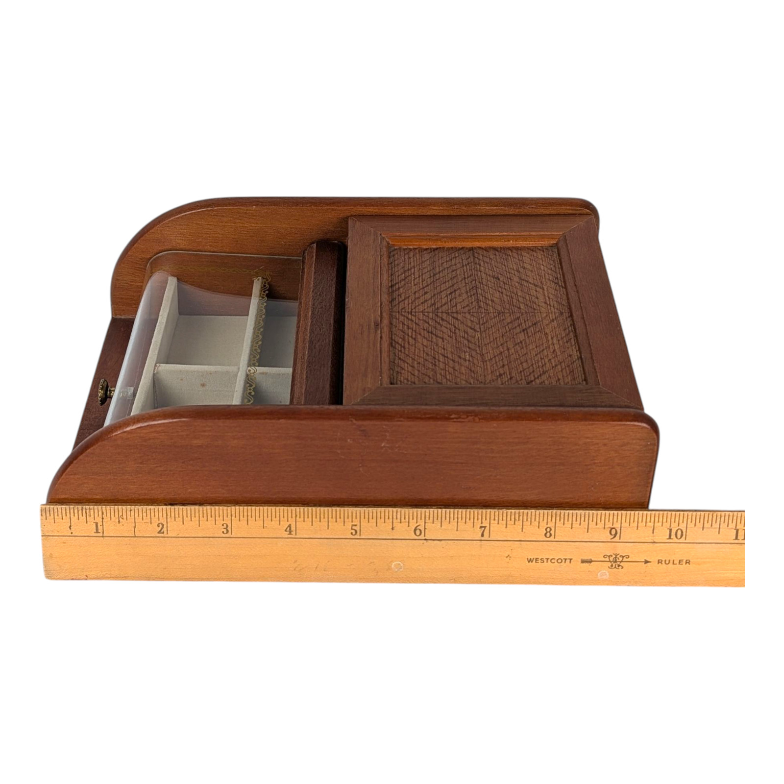 MCM Mid-Century Modern Vanity Table Top Jewelry Box – Wood With Acrylic Top