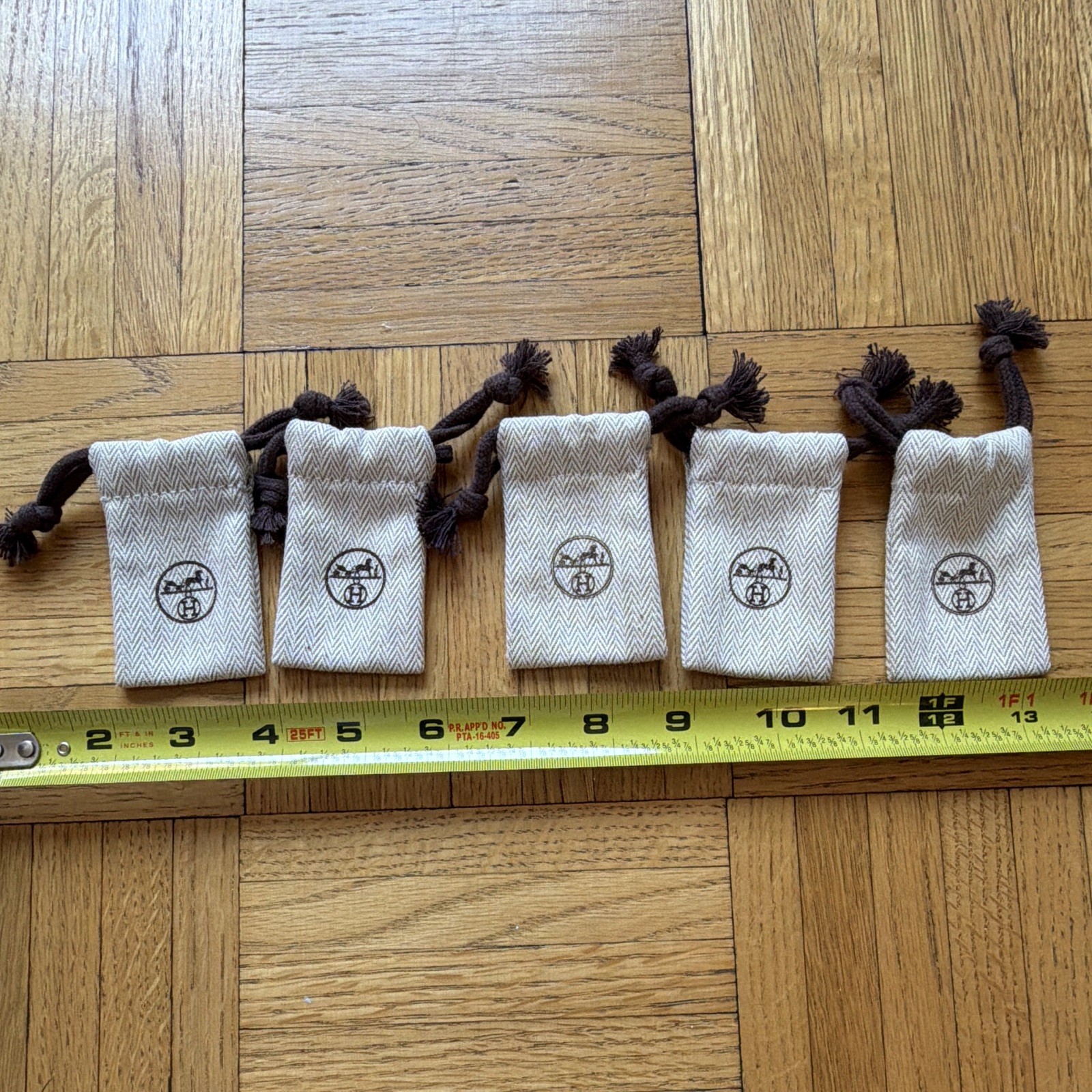 Hermès Beige/Brown Drawstring Fabric Jewelry Pouches Bags Lot of 5