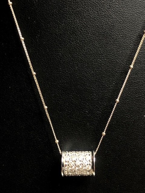8884 Sterling Silver 925 CZ slider Pendant Necklace ball station chain 18″ 6.2g