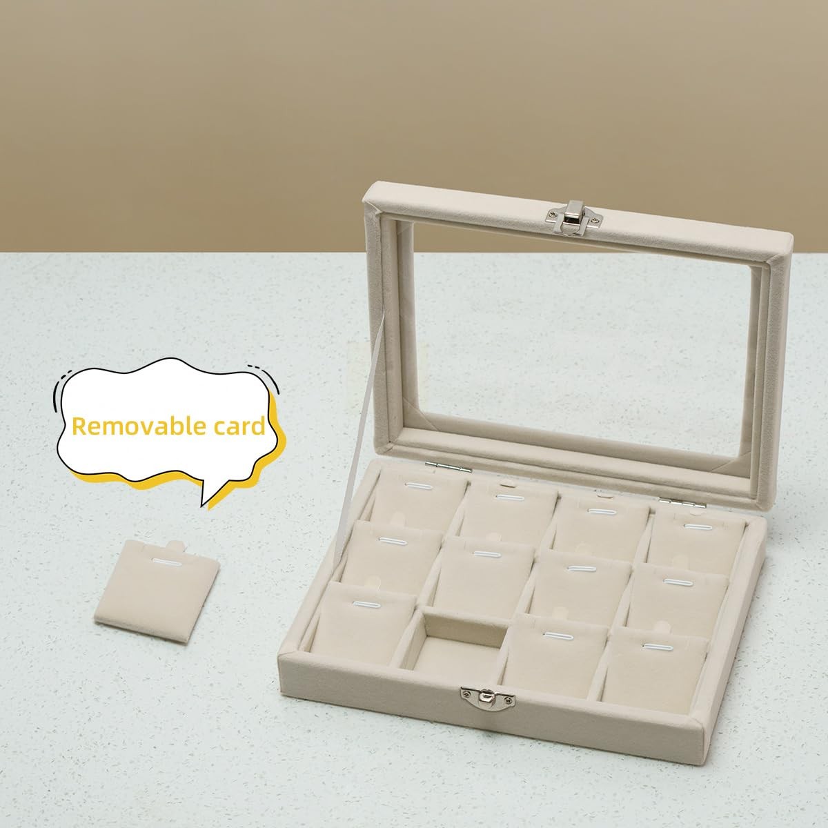 Jewelry Necklace Organizer Tray, Beige Necklace Display Case for Storage Jewe…