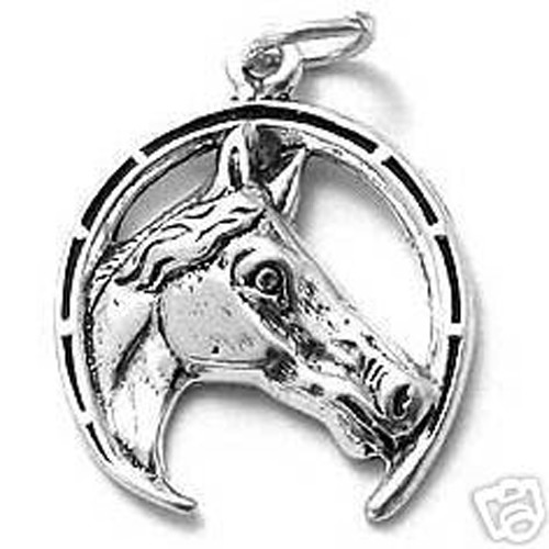 925 Sterling Silver Horse in Horseshoe Charm