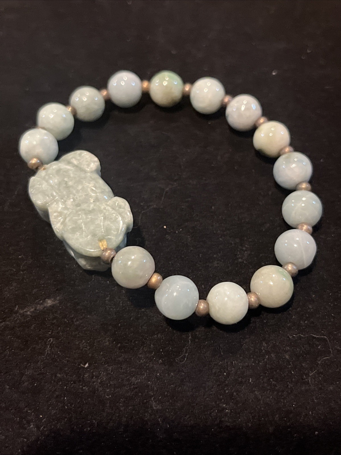 Burmese Jade bracelet Carved Pixiu Round Bead Natural Jadite Type Stretch