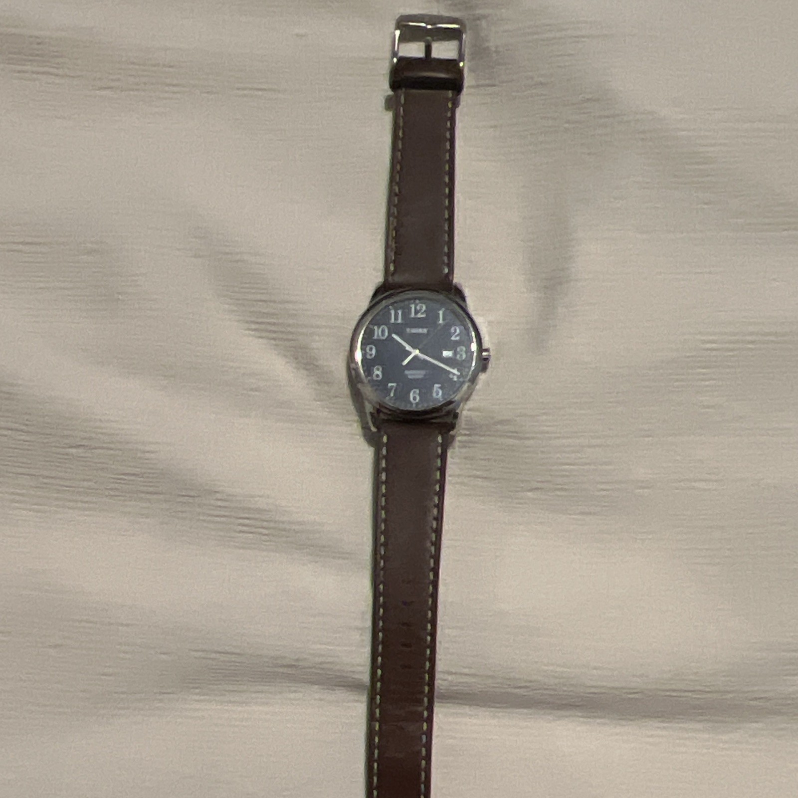 Timex Easy Reader Quartz Analog Date Watch Black Dial Brown Leather Strap