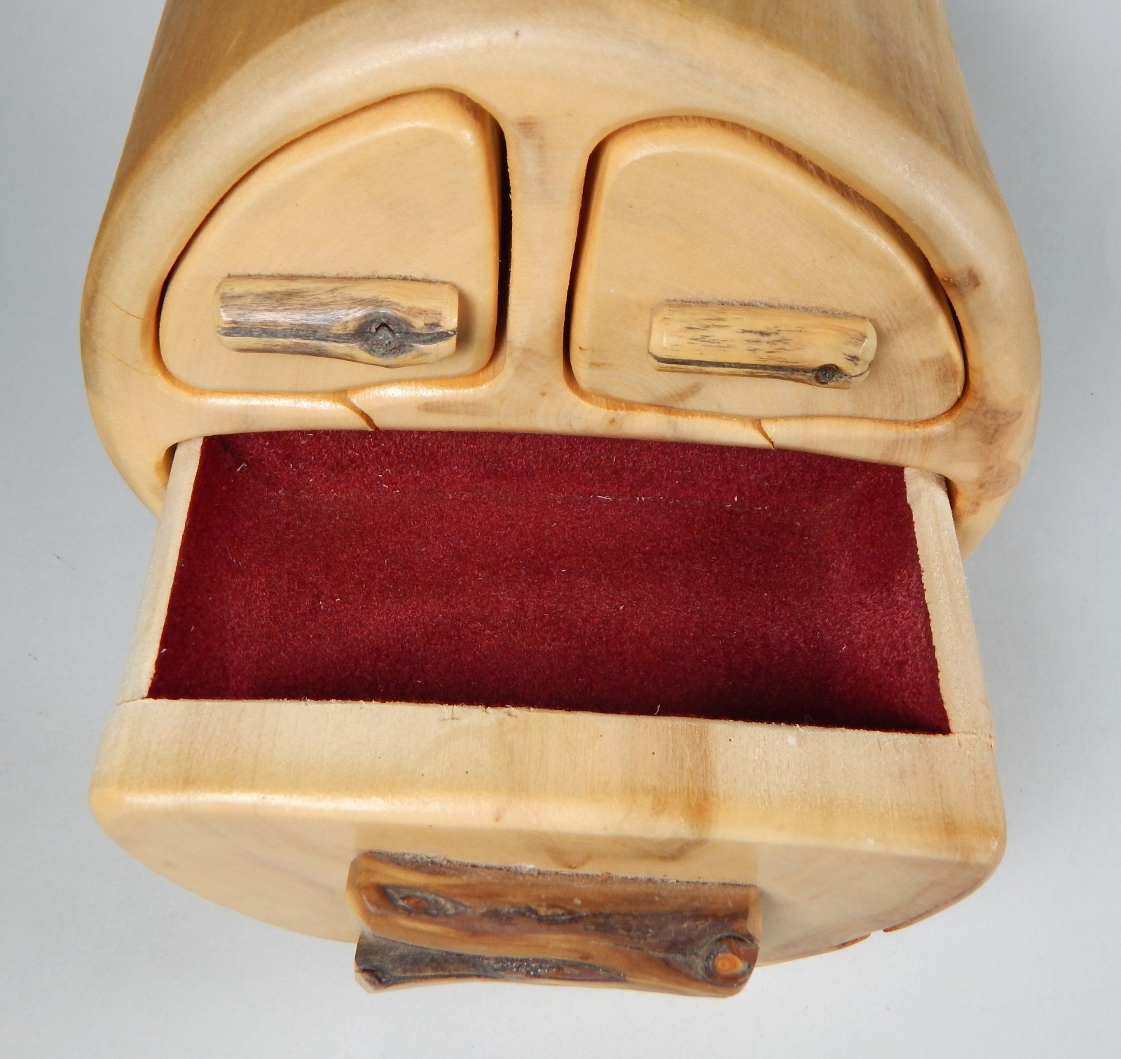 NATURE TURNS ASPEN WOOD JEWELRY TRINKET BOX + SECRET HIDDEN DRAWER CARVED LOG