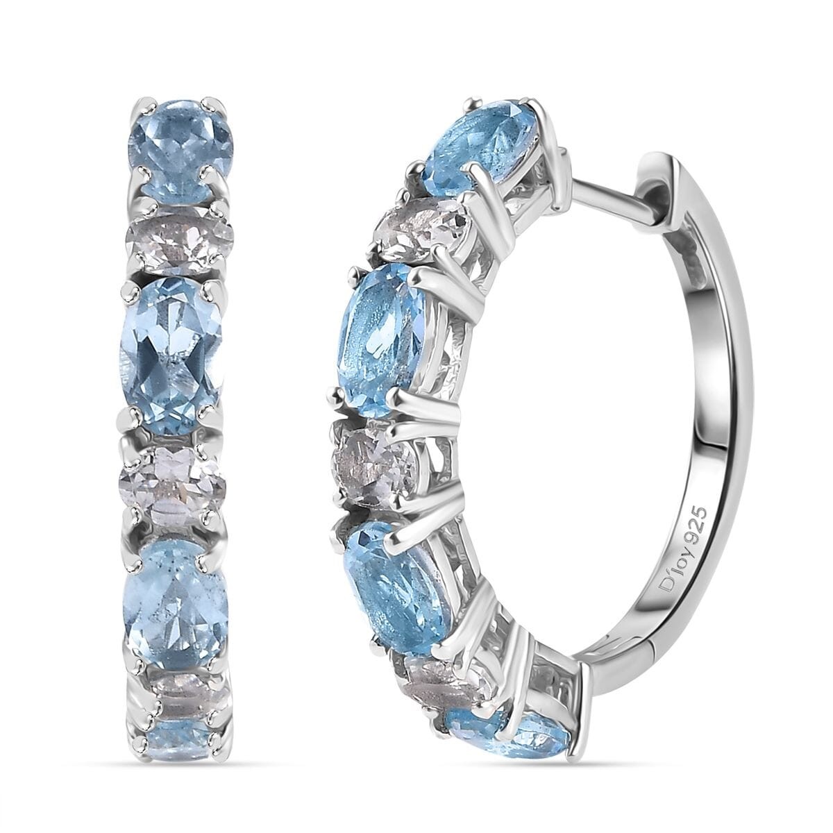 CLASSIC!! Sky Blue and White Topaz Hoop Earrings Platinum Plated 5.85ctw
