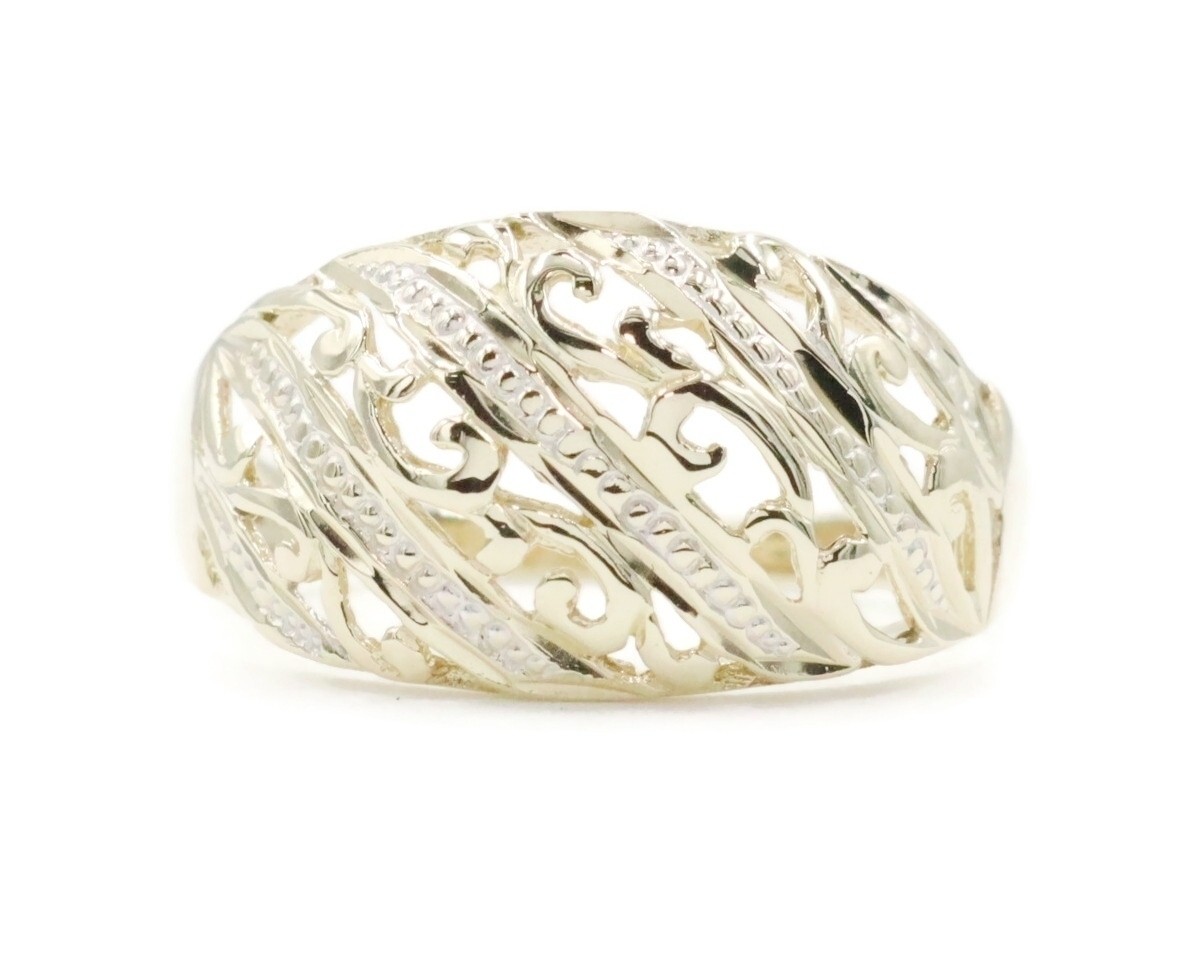 Women’s Estate 10KT Yellow Gold Filigree Cut Out 10.8mm Wide Dome Ring 2.30g