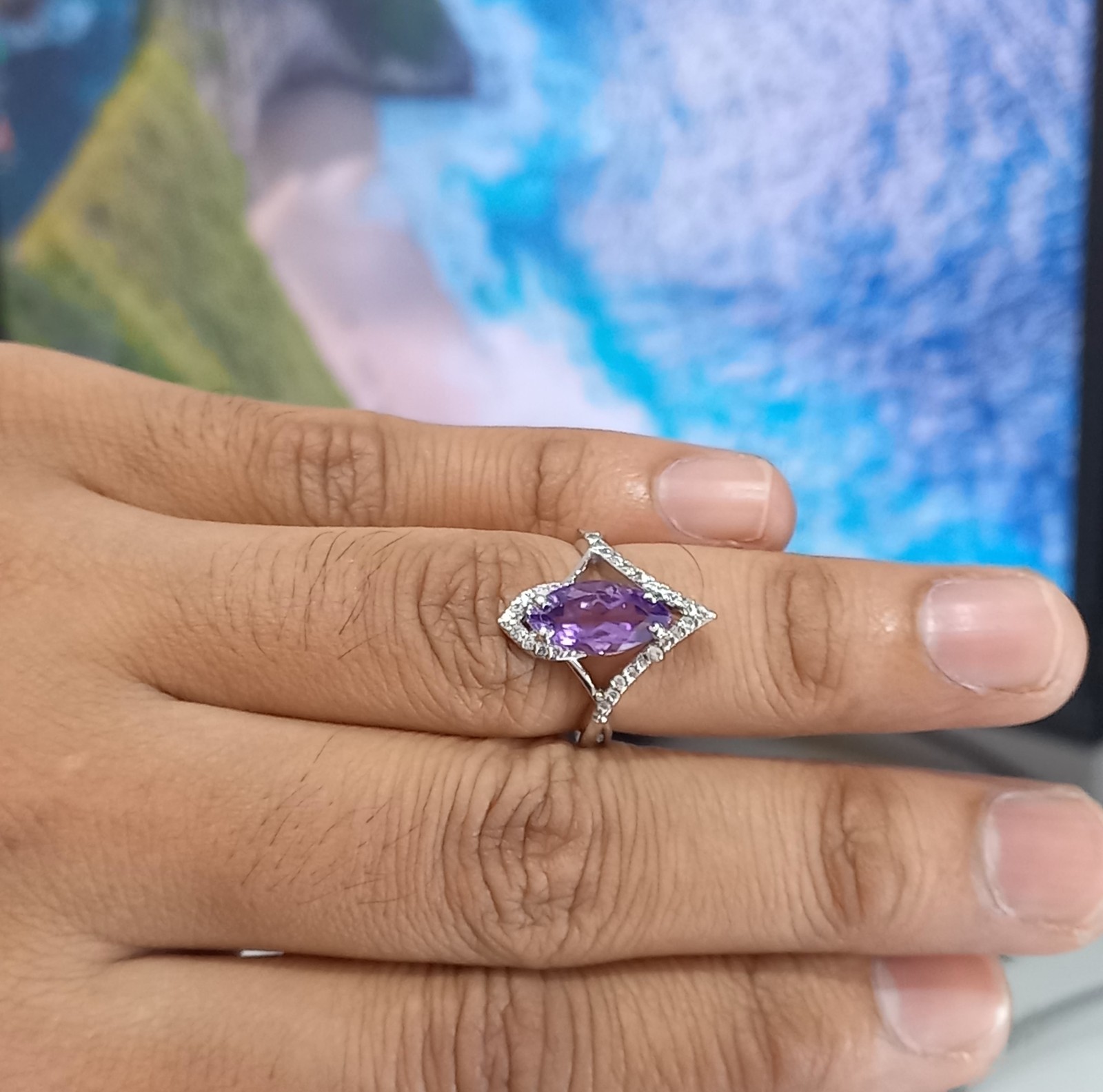 Purple Amethyst Designer Ring 925 Sterling Silver Jewelry