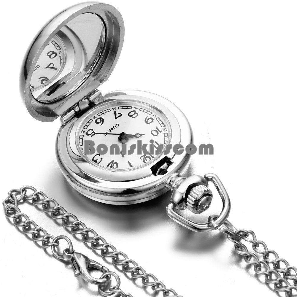 Music Note Butterfly Quartz Arabic Numerals Pocket Watch Pendant Necklace