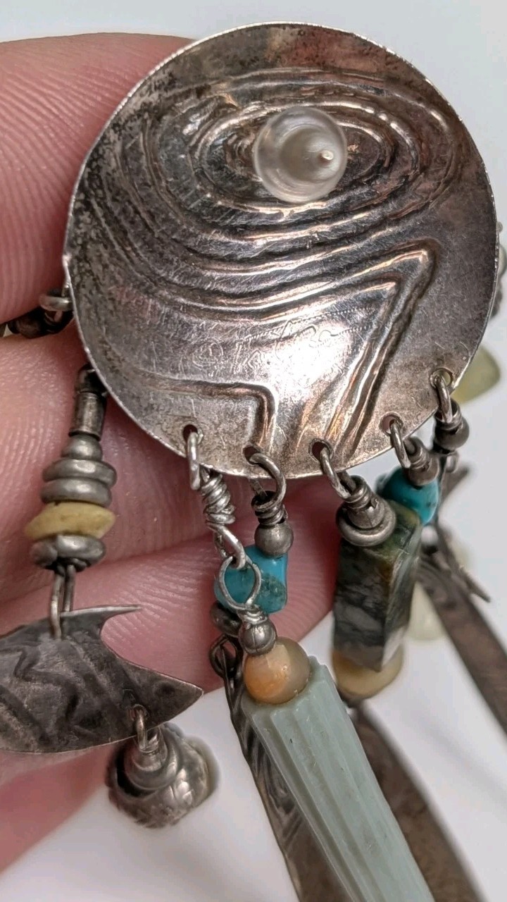 Vintage Tabra Moon Face Dangle Earrings Celestial Charms Sterling Silver 3.75 In