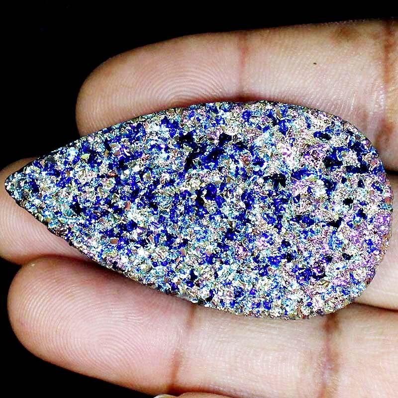 137.65 CTS Natural Titanium Druzy agate PEAR Cabochon Gemstone 32x58x10 mm BC-28