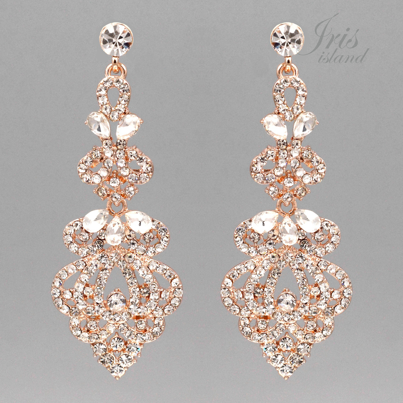 ROSE GOLD Plated Clear Crystal Rhinestone Weddings Drop Dangle Earrings 08008