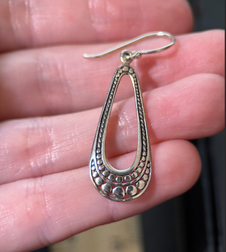 925 Sterling Silver Dangle Teardrop Earrings Textured Design 3.29g Pair