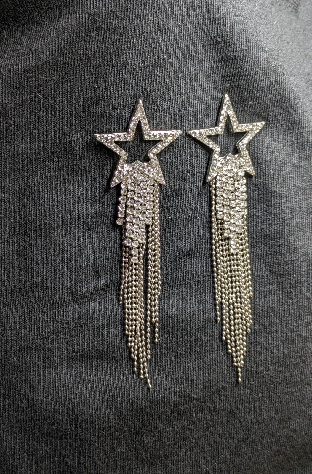 Rhinestone Star Tassel Silver Color Stud Earrings FREE SHIPPING & GIFT BOXED
