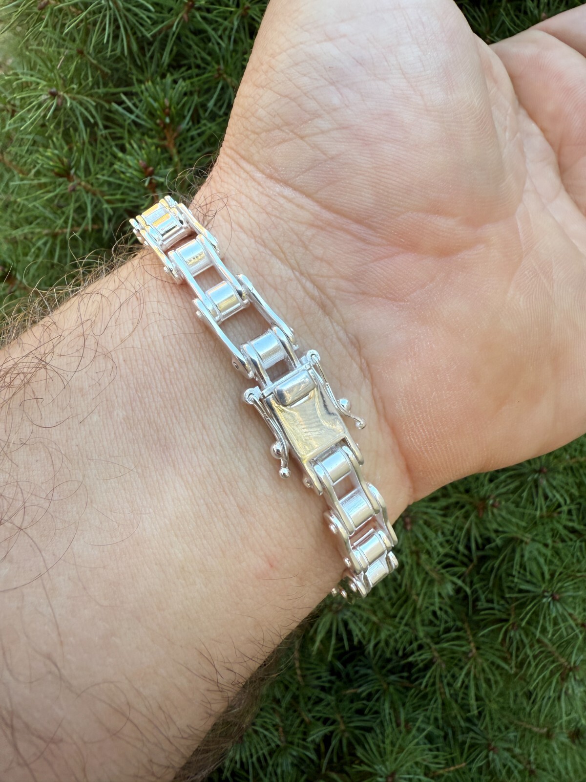 Bicycle Link Bracelet Real 925 Silver Handmade 9mm Bike Motorcycle Custom Chain