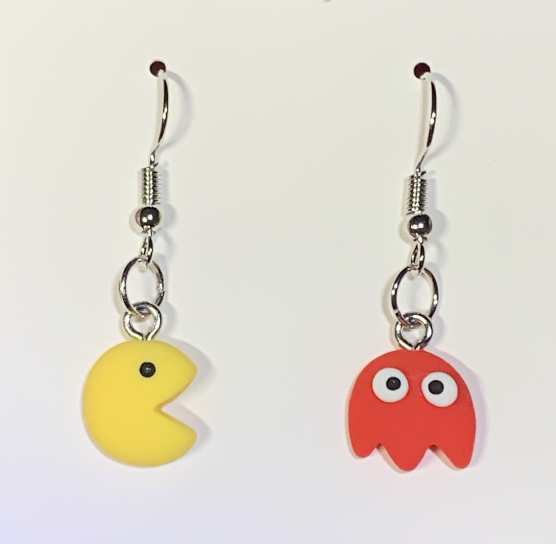 Silver PAC-Man & Ghost Drop Dangle Earrings!!