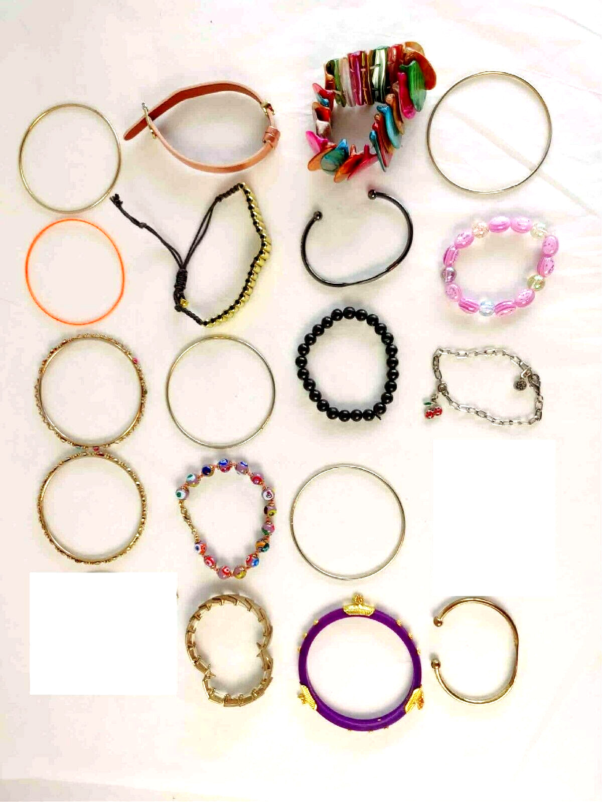 Mixed Lot of 18 Bracelets Bangle, Stretch, Charm, Cuff & Band As Pictured #17544