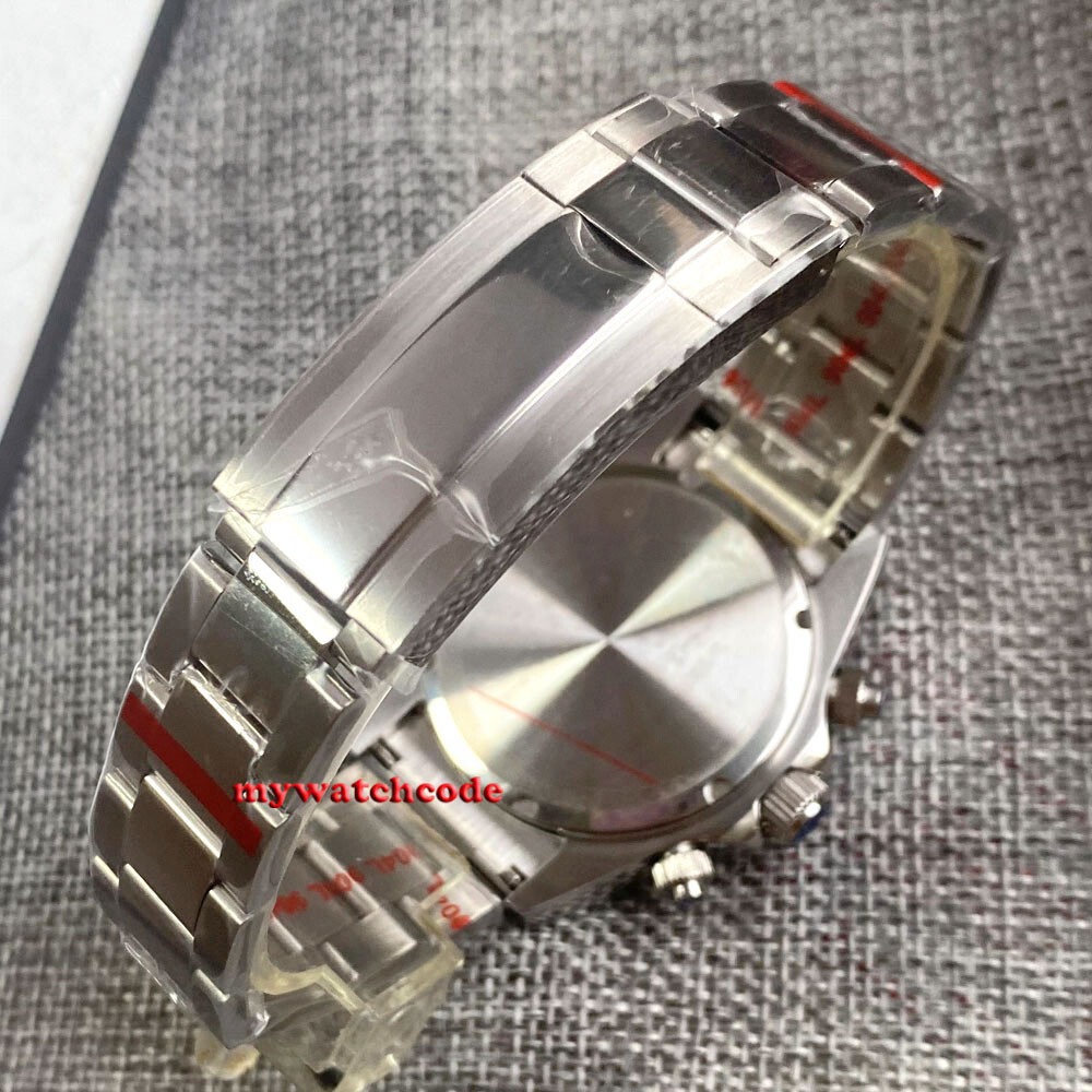 39mm Sterile Black Dial Sapphire Glass VK63 Quartz Mens Watch Colored diamond