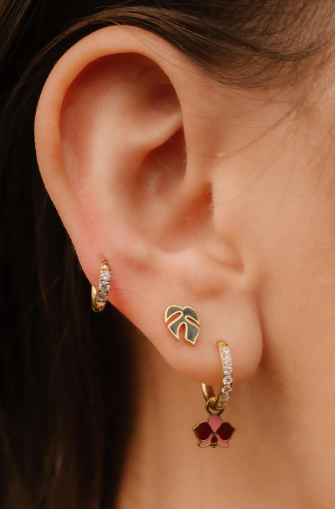 NWT Cords Club Mini Monstera Enamel Flat Back Stud
