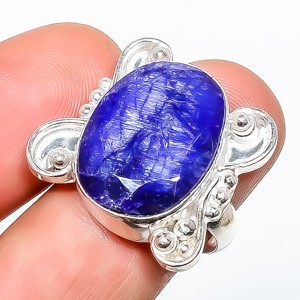 Blue Sapphire (Lab-Created) Gemstone 925 Silver Plated Ring s.8 TR508-760