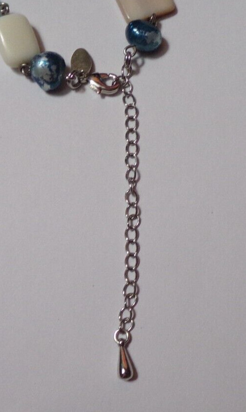 Vintage Blue, White & Silver Tone Shells & Beads 36″ Necklace – Lia Sophia
