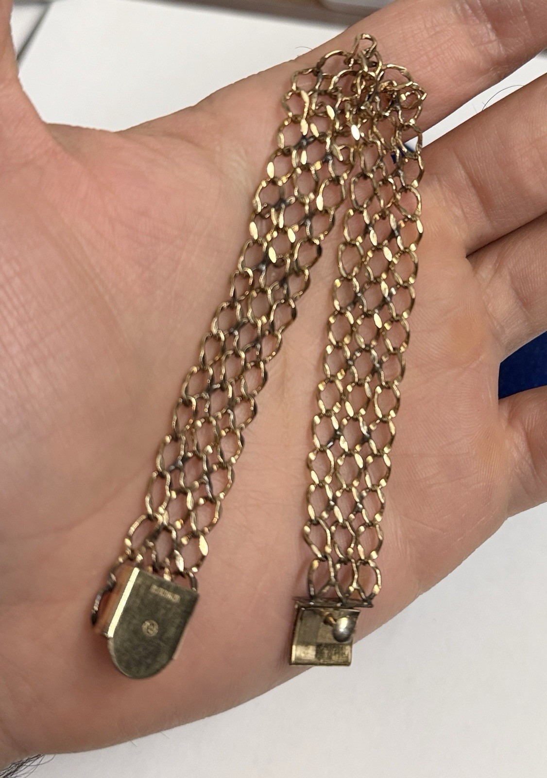 9.6g Patina Wrap 12k Gold Filled Cuban Tri Link Bracelet 7.3” Gf Vtg 12.3mm
