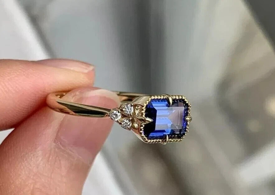 2Ct Emerald Lab-Created Sapphire Women’s Engagement Ring 14K Yellow Gold Plated