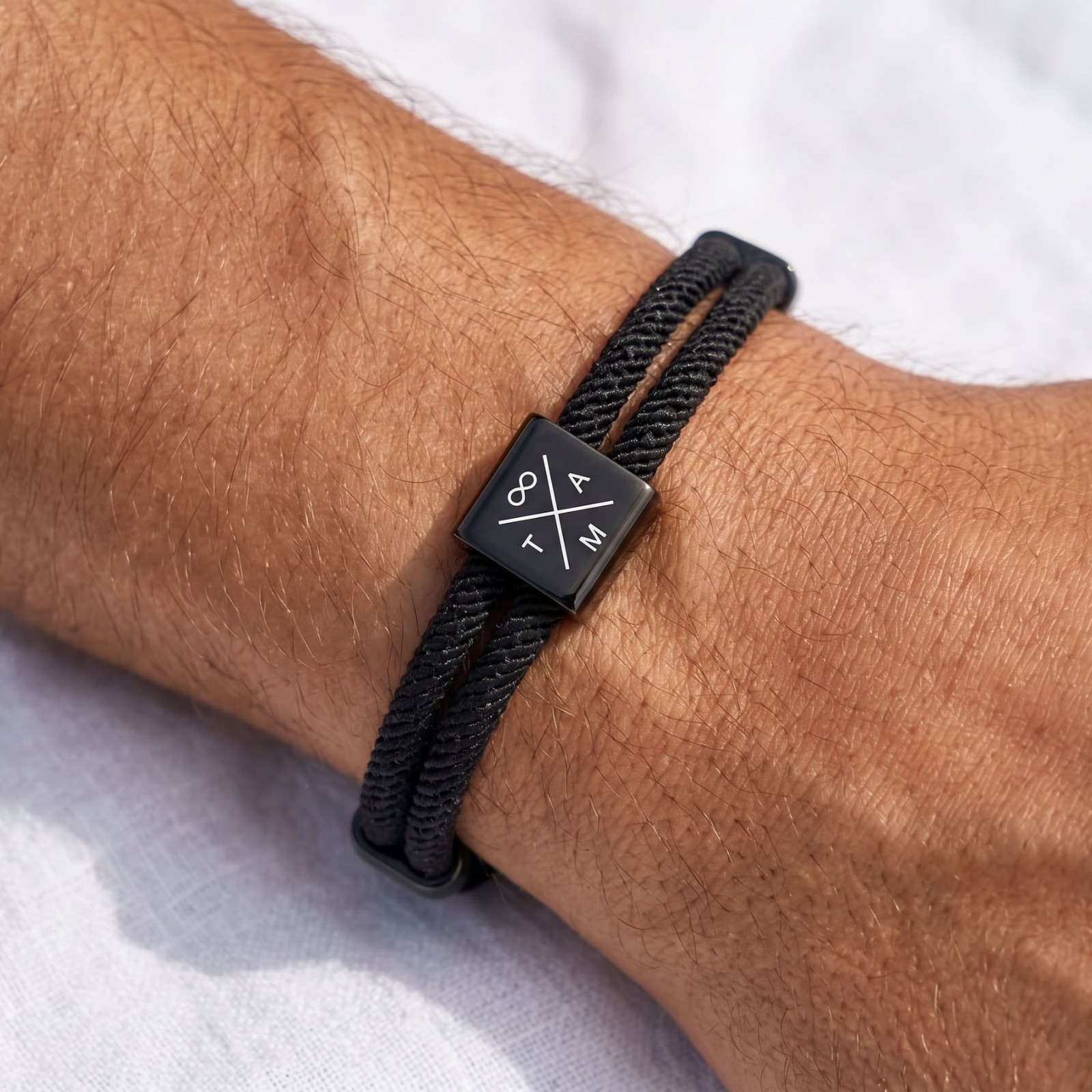 Custom Engraved Black Stainless Steel Adjustable Bracelet Personalized Monogram