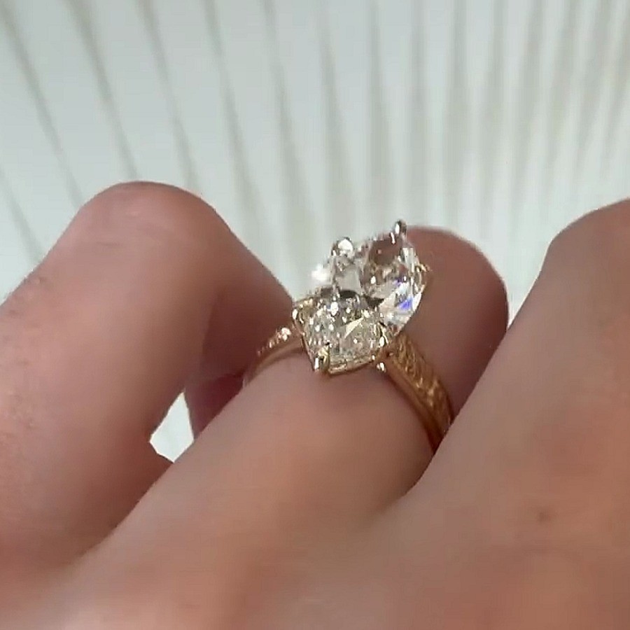 4.21Ctw Marquise Moissanite Engraved Band Engagement Ring 14K Yellow Gold Plated