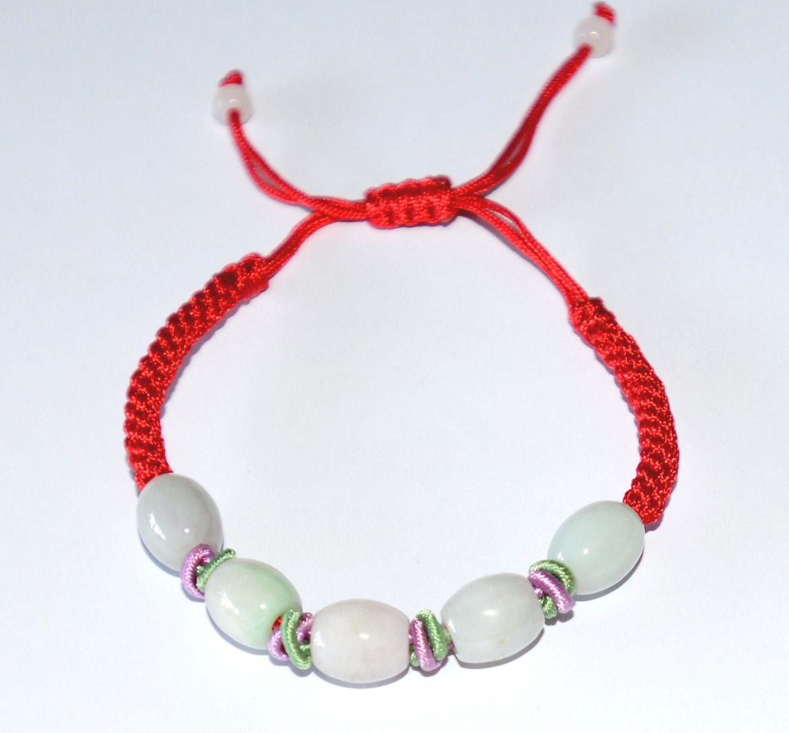 Macrame Friendship Adjustable Red Cord Feng Shui 5 Jade Beads Charm Bracelet
