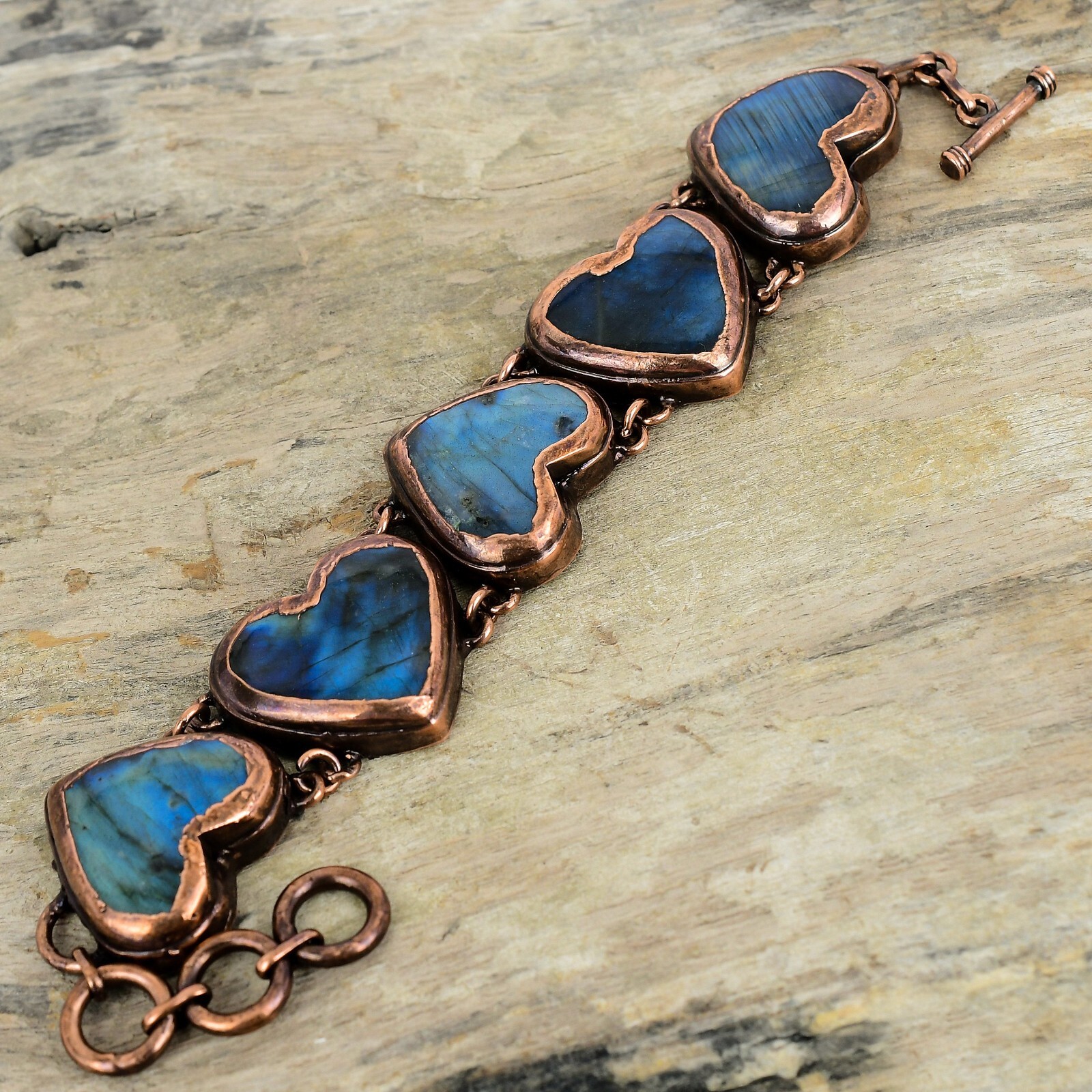 Labradorite Copper Gift For Love Electroformed Chain Adjustable Bracelet 9.0″