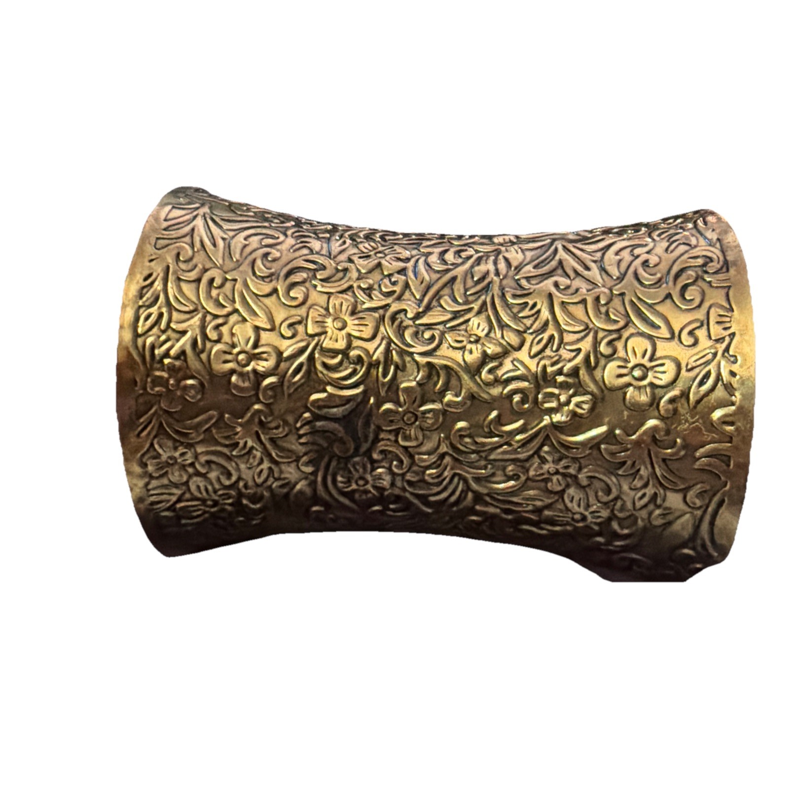 Vintage Elongated Cuff Bracelet Thin Brass Trendy 3.75in Long Floral Style