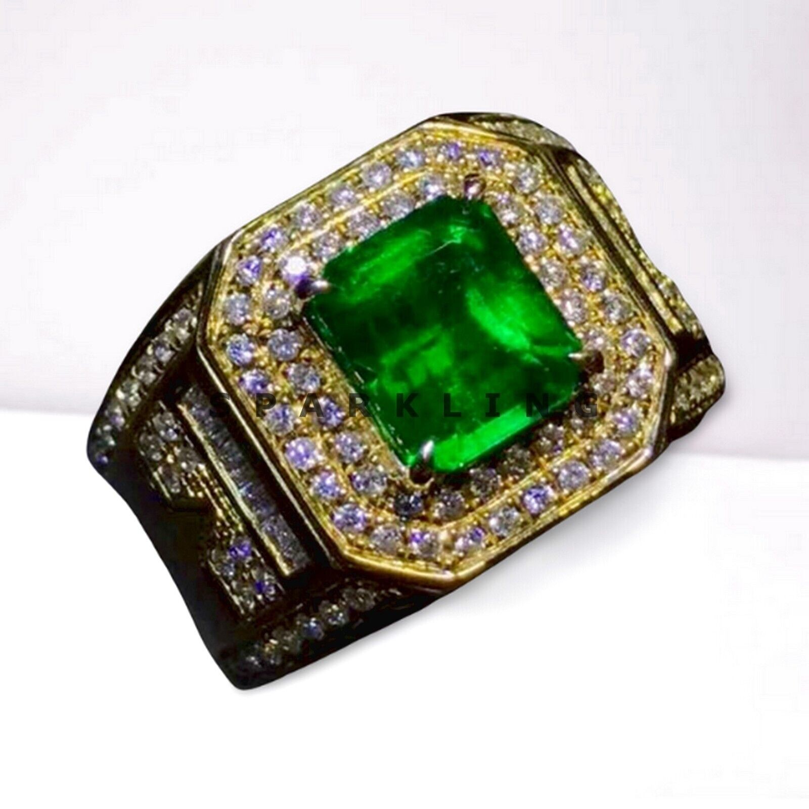 Emerald Octagon Cut With 14k Solid Pure Gold Ring For Men #D456