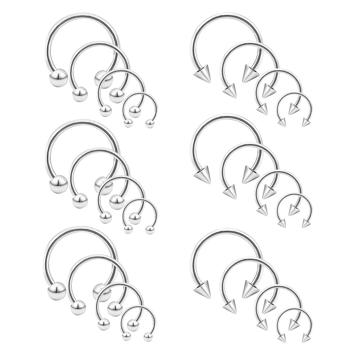 8-24Pcs 16G 14G Circular Barbell Horseshoe Rings Lip Septum Piercing Earrings