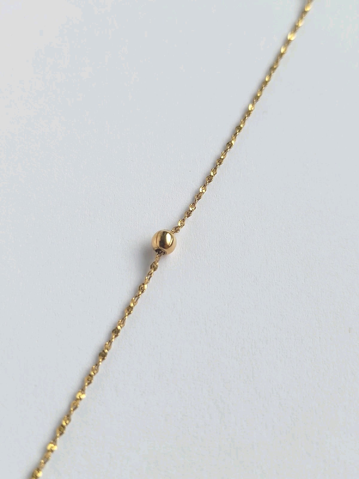 14K Solid Gold 2.3g Bead Station Necklace 18” 3.2mm Satellite Italy Minimalist