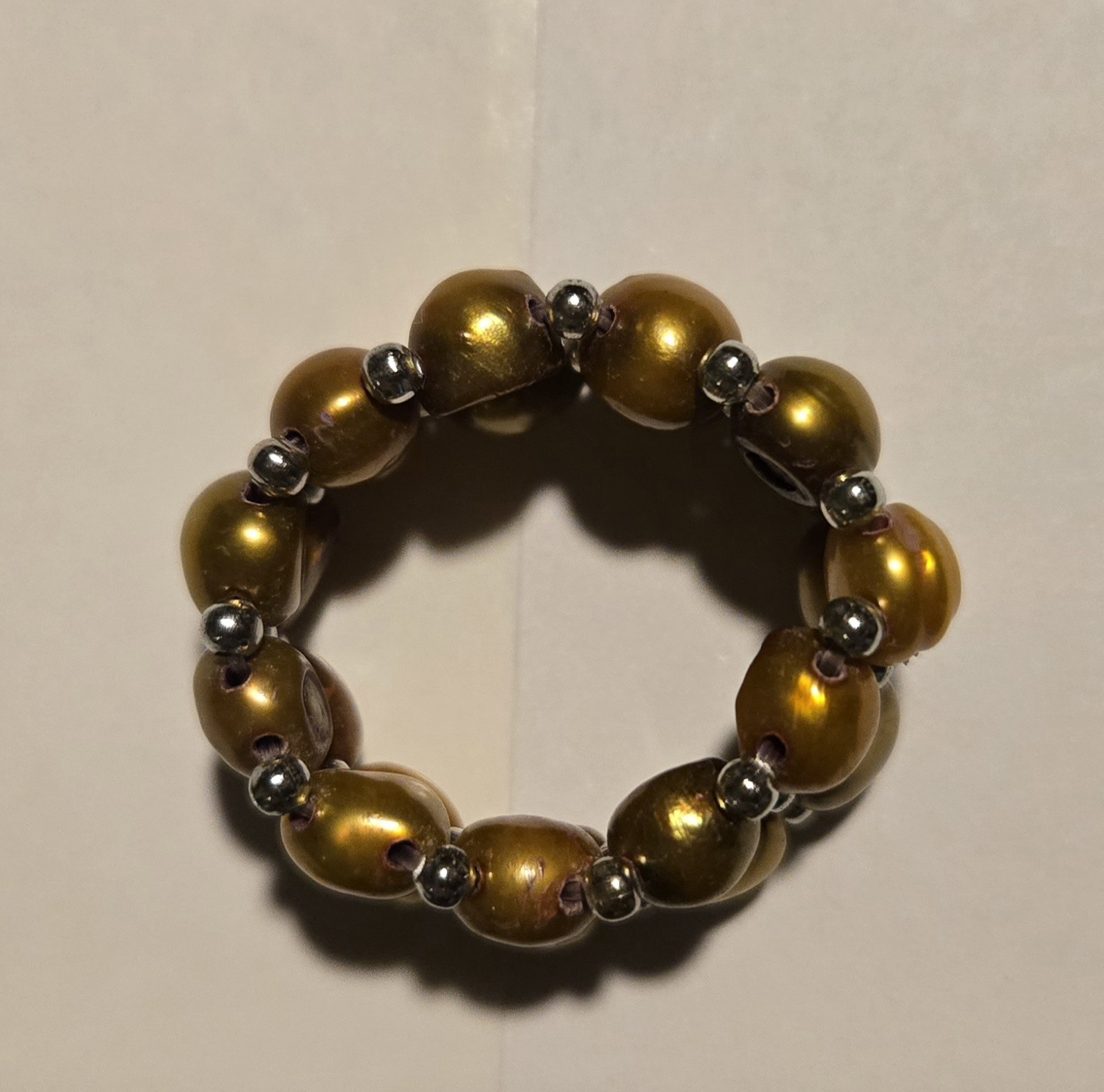 White, Brown, Black or Gray Two-strand Freshwater Pearl Stretch Ring