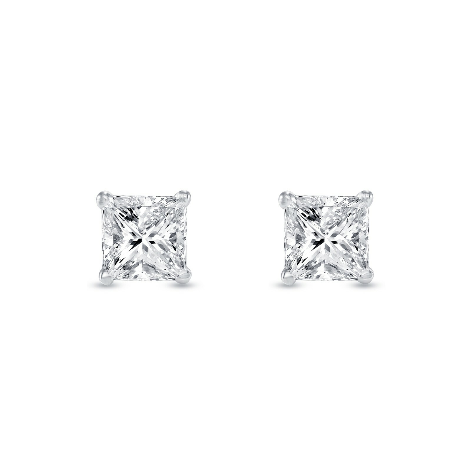1 Ct Created Diamond Princess Cut Real 14K White Gold Earrings Studs Push Back