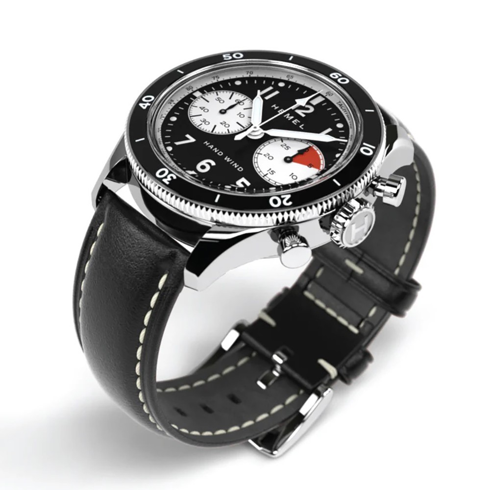 HEMEL Airstream Mechanical Chronograph Steel White Leather Black Men’s Watch