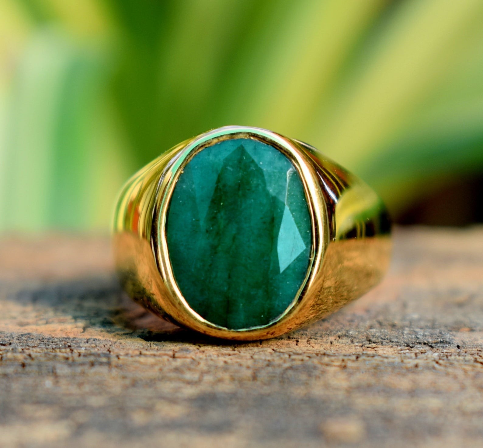 Solid 925 Sterling Silver Natural Emerald Corundum Gemstone Men’s Unisex Ring