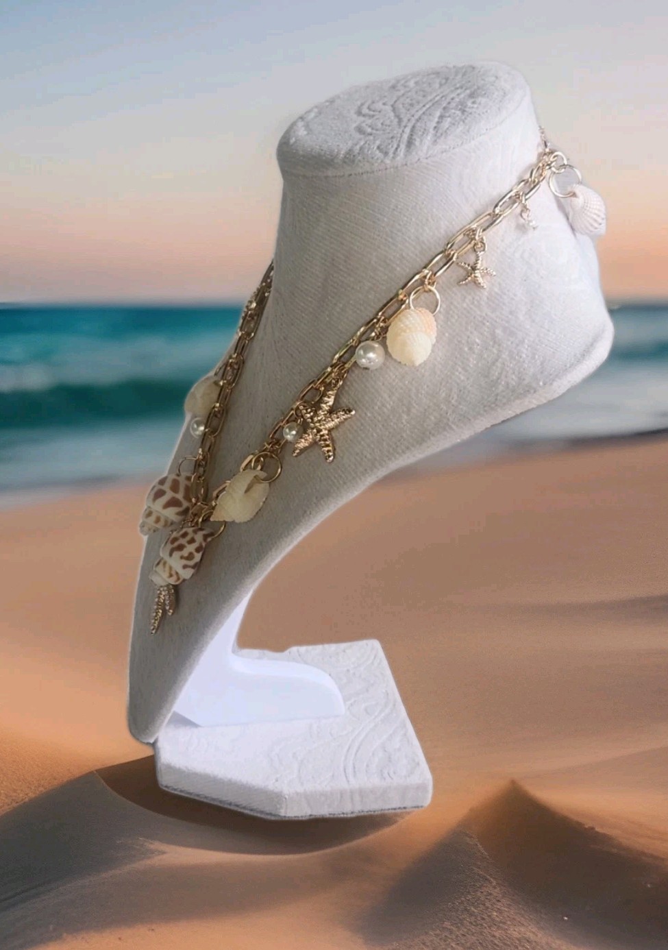 NIB! Chic House of Harlow 1960 Natural Shell Starfish Charm Necklace 16″ + 3″