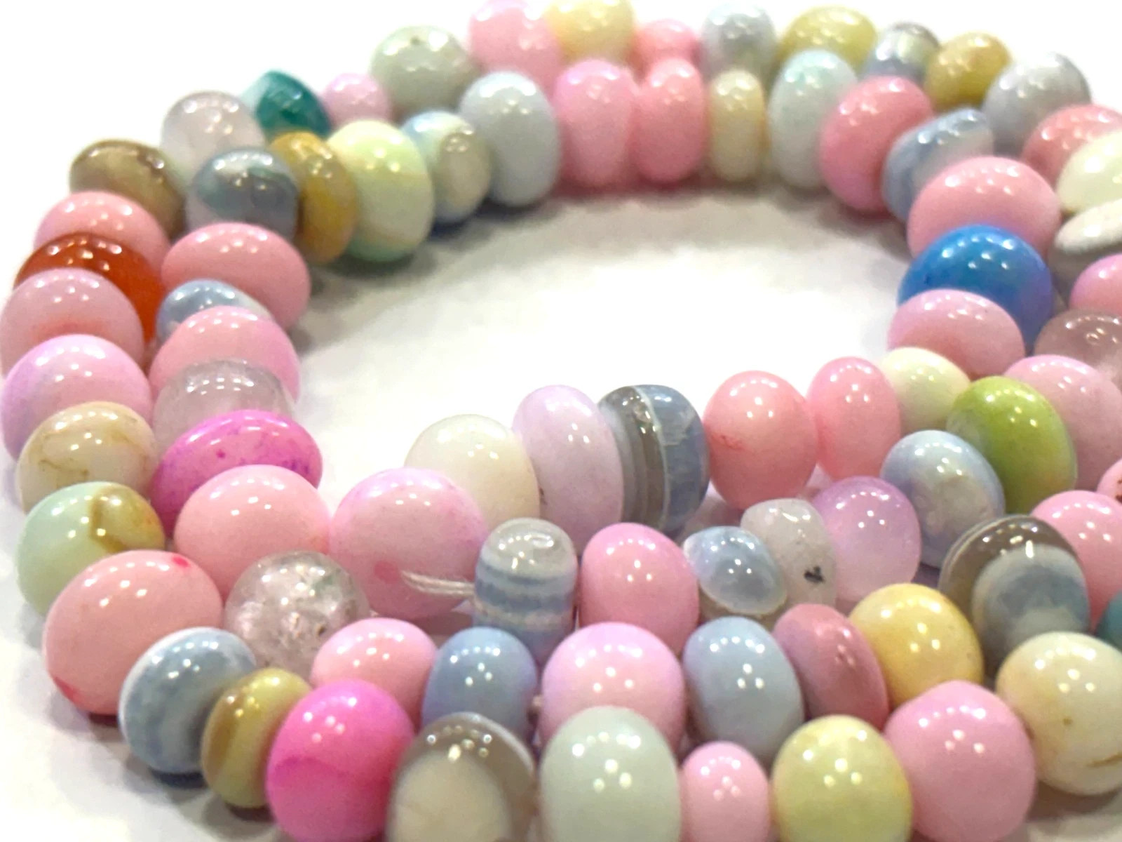 MULTI OPAL BEADS ROUNDELLE 5.5-6.5MM SMOOTH GEMSTONE 18 INCH NECKLACE