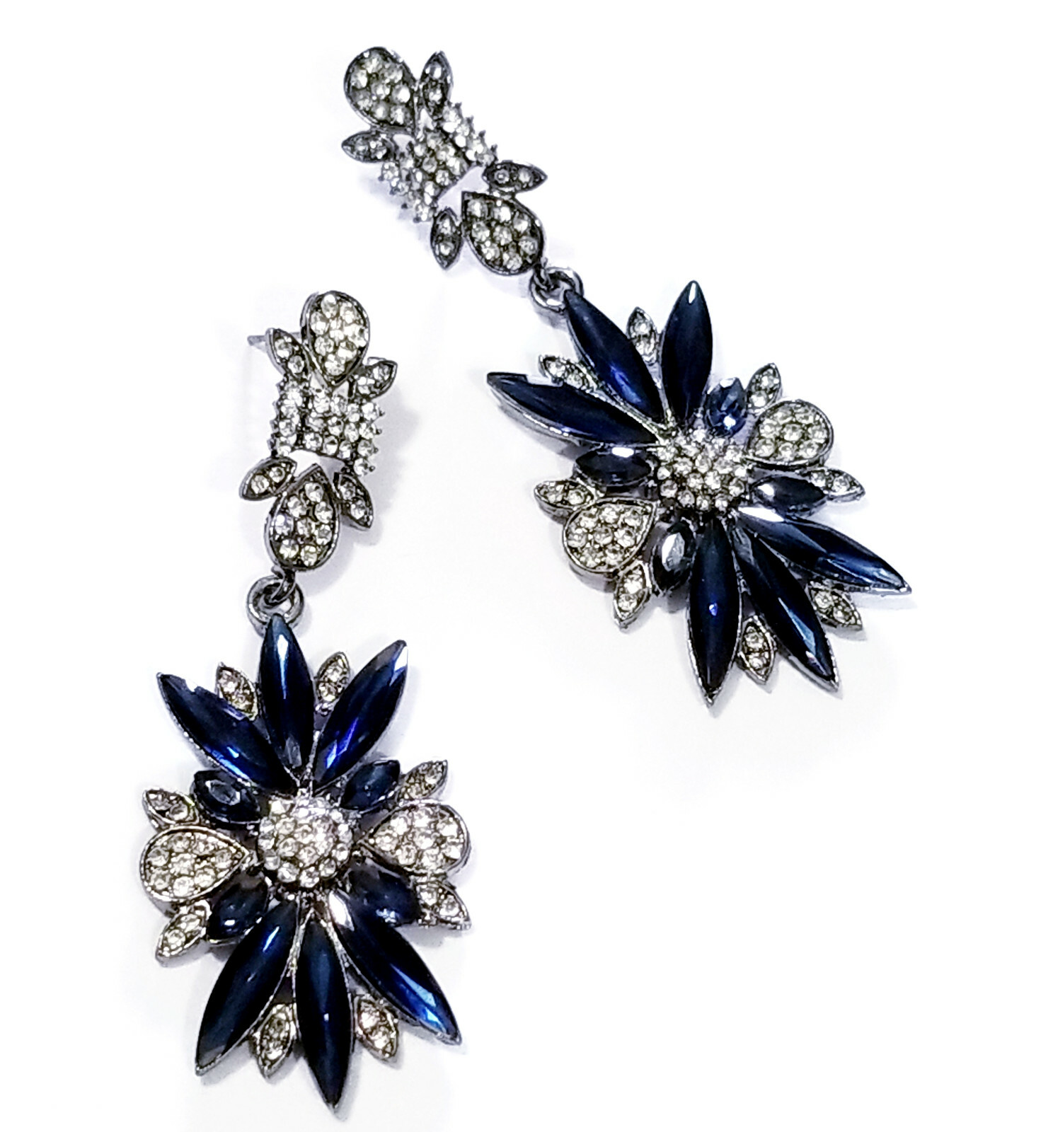 Rhinestone Chandelier Drop Earrings Steampunk Prom Pageant Jewelry 2.8 in Blue