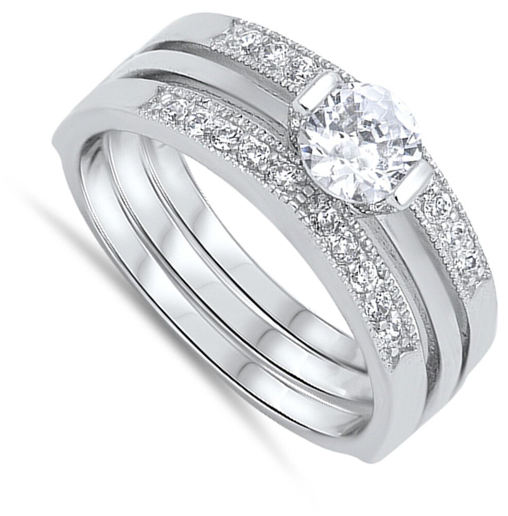 White CZ Solitaire Polished Elegant Ring New 925 Sterling Silver Band Sizes 6-10