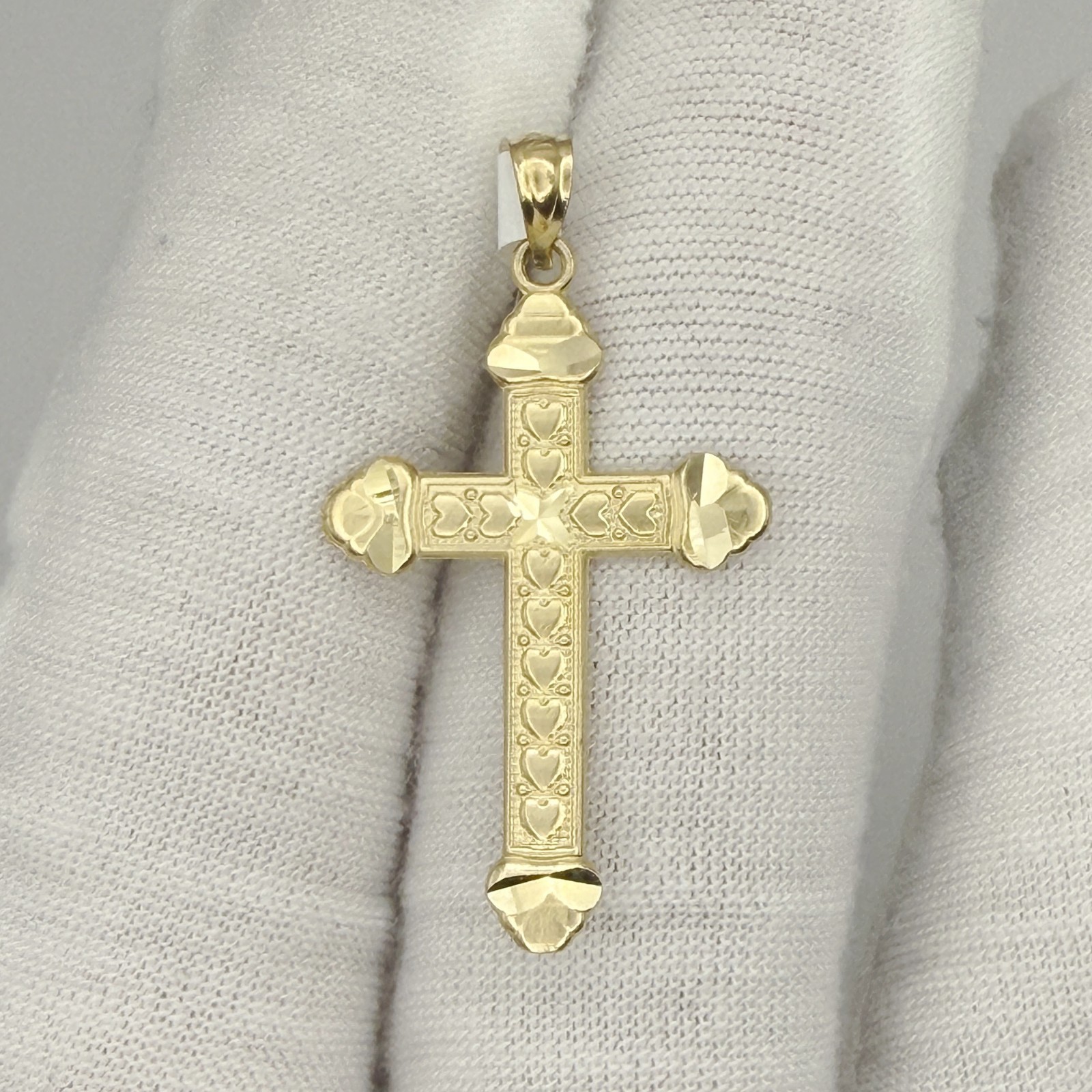 10k Yellow Gold Unisex Hearts Budded Cross Religious Charm Pendant Jewelry Gift