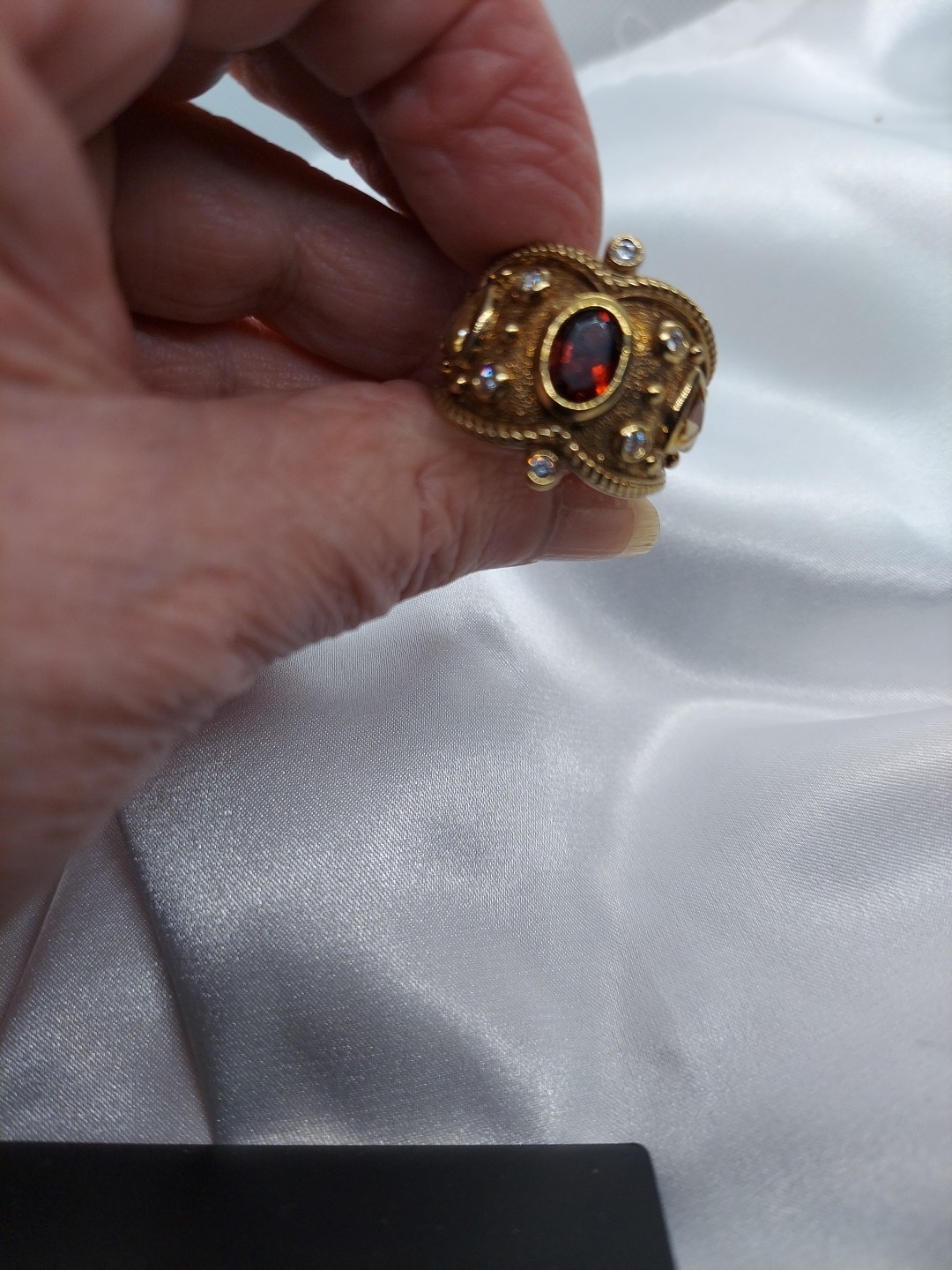 18k On Sterling Garnet Lemon Citrine Byzantine Etruscan Ring Sz10 Ross Simon’s