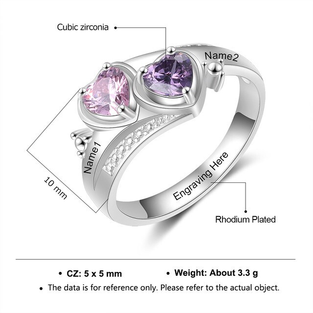 Customized Two Name Birthstone Ring Engraved Jewelry Partner Gift Romance Heart